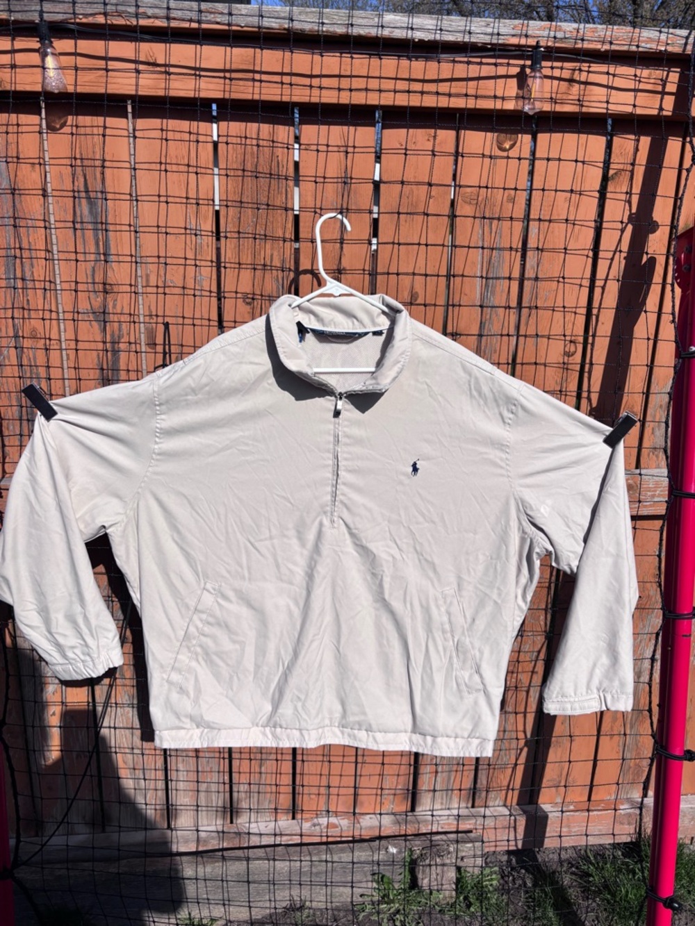 Ralph Lauren Men's Cream Half-Zip Pullover with Navy Pony